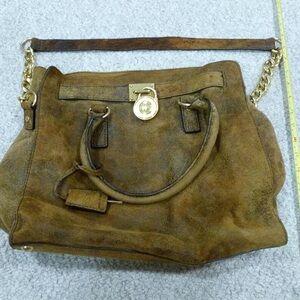 Michael Kors Brown Suede Shoulder Bag with Gold Accents